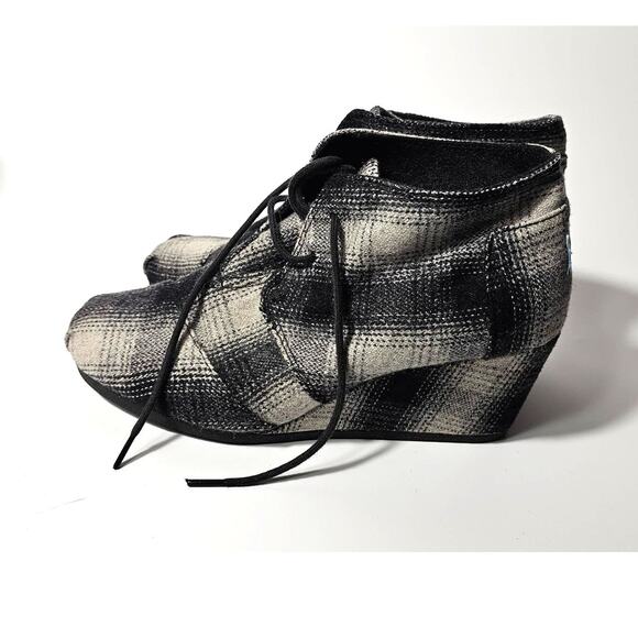 Toms Desert Gray Plaid Lace Up Ankle Wedge Heel Ankle Boots Size 9 - Picture 1 of 6